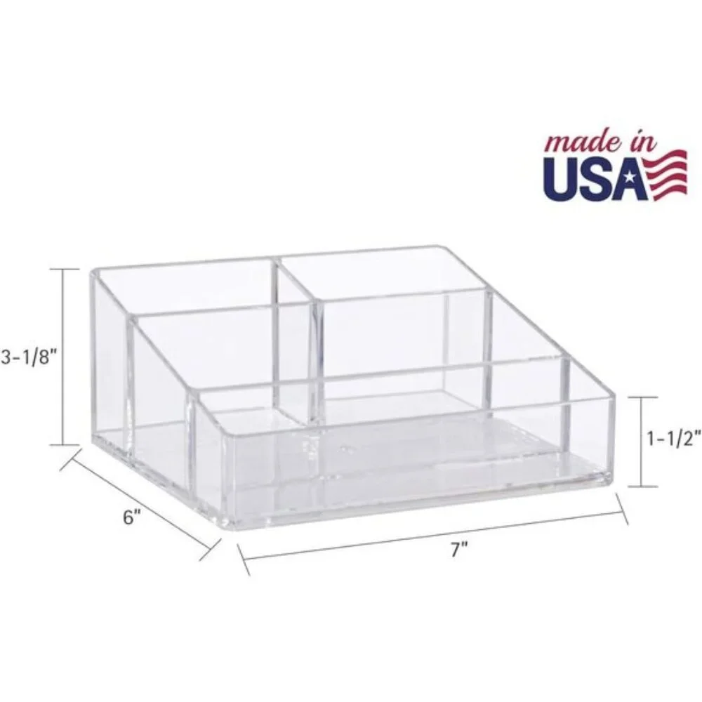 New Clear Plastic Vanity Makeup Organizer, 4-Compartment Holder for Beauty Items